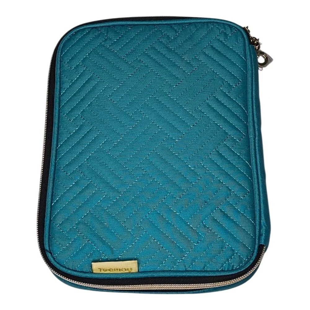 Teamoy Teal Quilted Basketweave Exterior Watch Band Storage Case